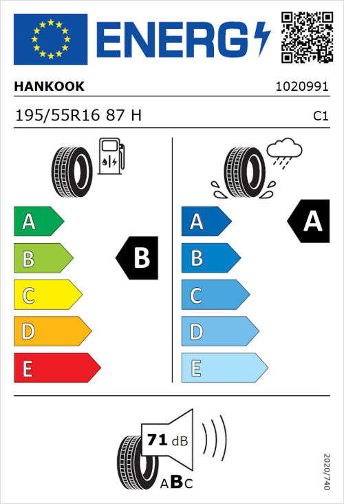 Tyre Label for Hankook Kinergy Eco 2 K435 195/55R16 87H