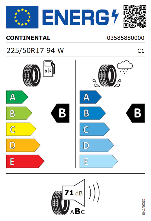 Tyre Label for Continental ContiSportContact 5 225/50R17 94W