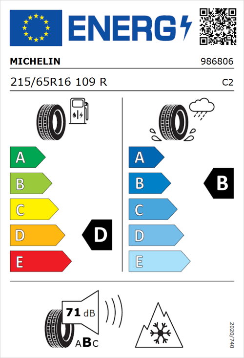 Tyre Label for Michelin Agilis Alpin 215/65R16 109R