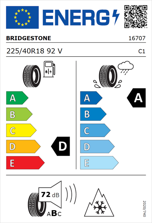 Tyre Label for Bridgestone Blizzak LM005 225/40R18 92V