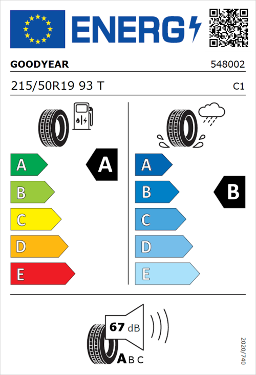 Tyre Label for Goodyear EfficientGrip Performance 215/50R19 93T