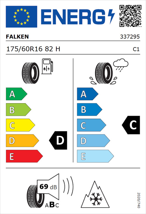 Tyre Label for Falken Euroall Season AS210 175/60R16 82H