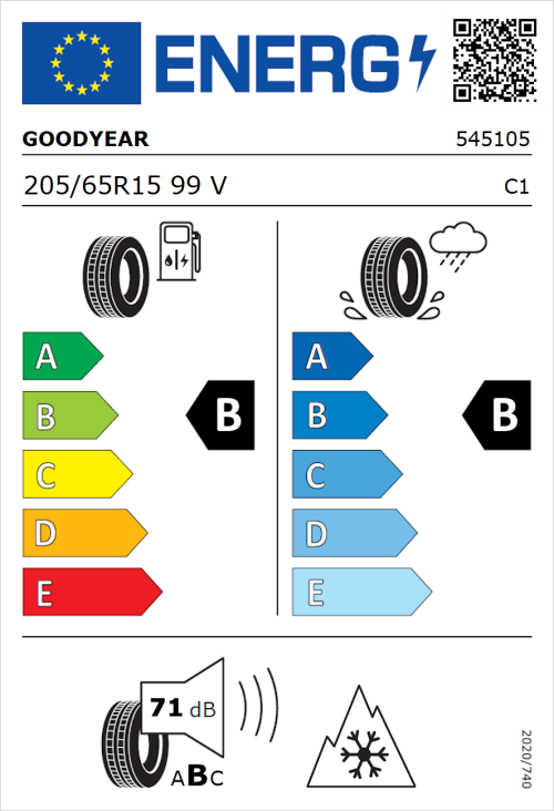 Tyre Label for Goodyear Vector 4Seasons Gen-3 205/65R15 99V