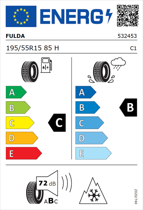 Tyre Label for Fulda Kristall Control HP2 195/55R15 85H