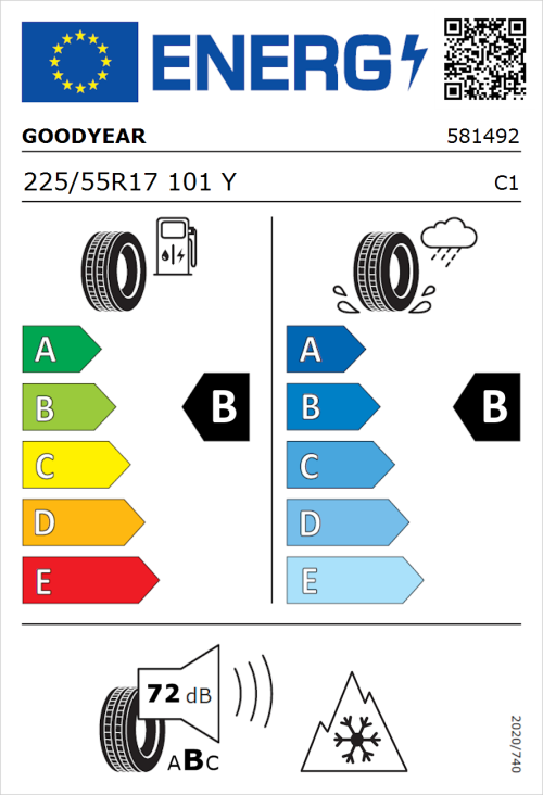 Tyre Label for Goodyear Vector 4Seasons Gen-3 225/55R17 101Y