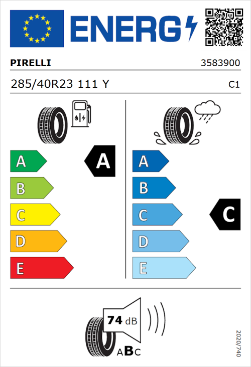 Tyre Label for Pirelli Scorpion Zero All Season (PNCS) 285/40R23 111Y