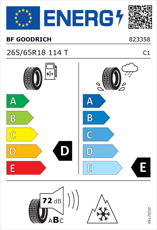 Tyre Label for BF Goodrich Trail-Terrain T/A 265/65R18 114T