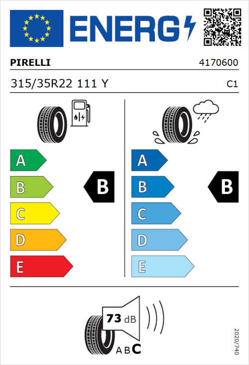 Tyre Label for Pirelli P Zero (PZ4) Luxury 315/35R22 111Y