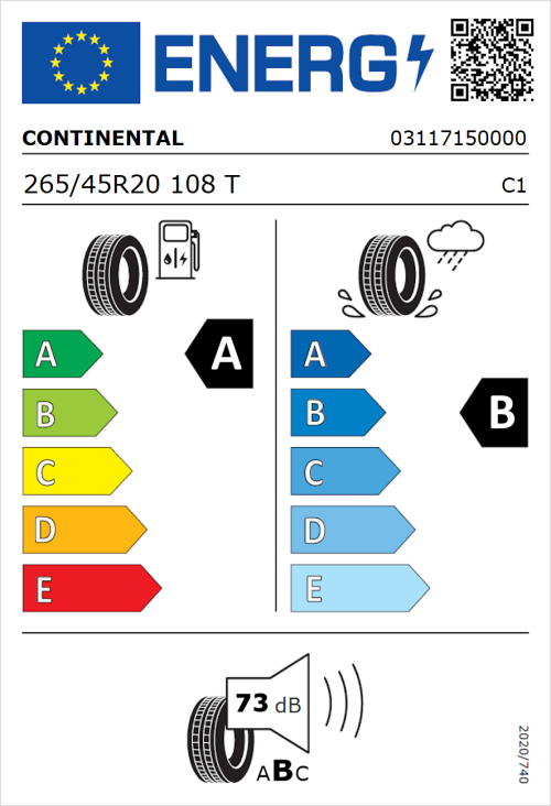 Tyre Label for Continental EcoContact 6Q 265/45R20 108T