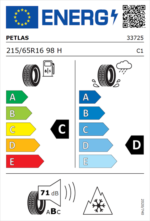 Tyre Label for Petlas Explero PT411 A/S 215/65R16 98H