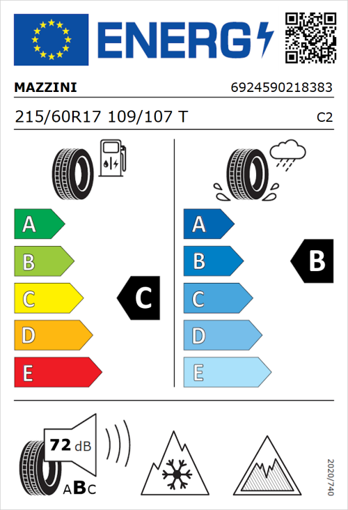 Tyre Label for Mazzini Van AS9 215/60R17 109/107T