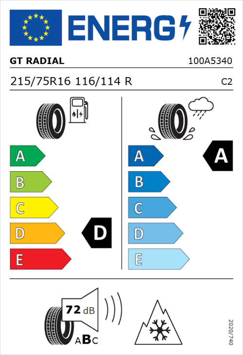 Tyre Label for GT Radial Maxmiler WT3 215/75R16 116/114R