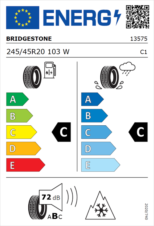 Tyre Label for Bridgestone Blizzak LM001 245/45R20 103W
