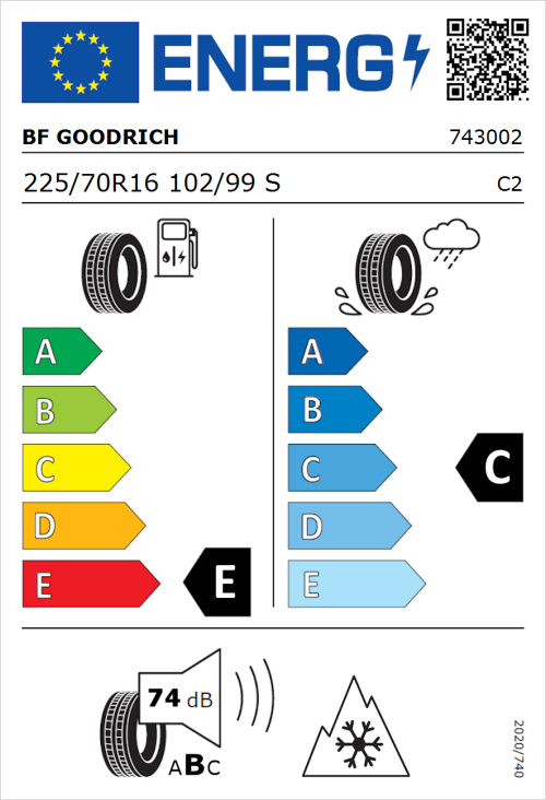 Tyre Label for BF Goodrich All-Terrain T/A KO3 225/70R16 102/99S
