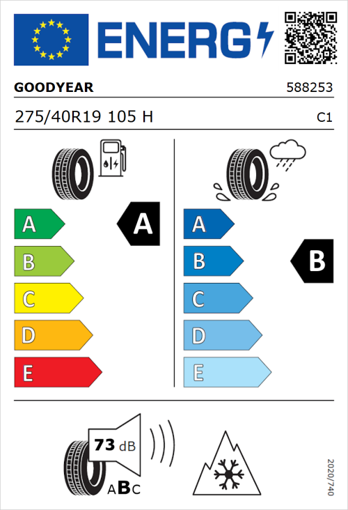Tyre Label for Goodyear Vector 4Seasons Gen-3 275/40R19 105H