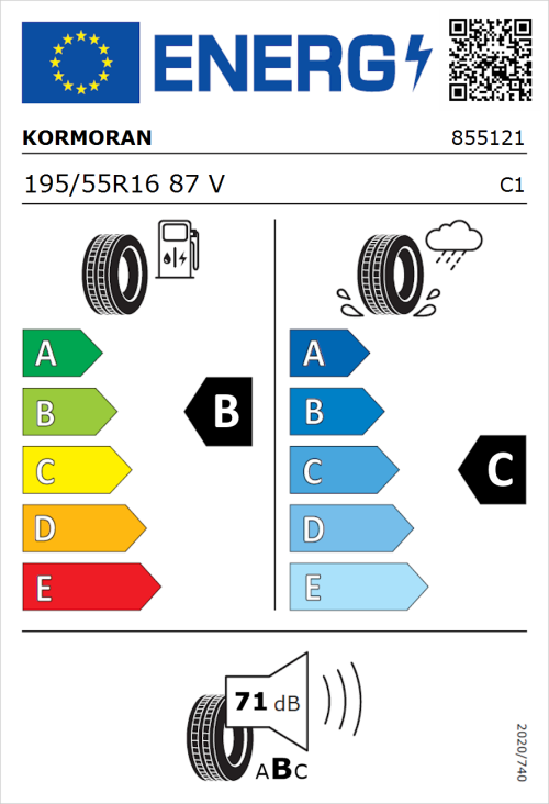 Tyre Label for Kormoran Summer 3 195/55R16 87V