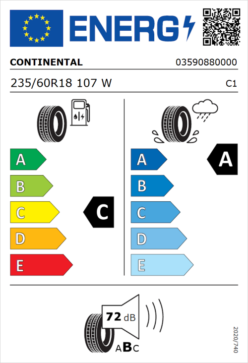 Tyre Label for Continental ContiCrossContact UHP 235/60R18 107W