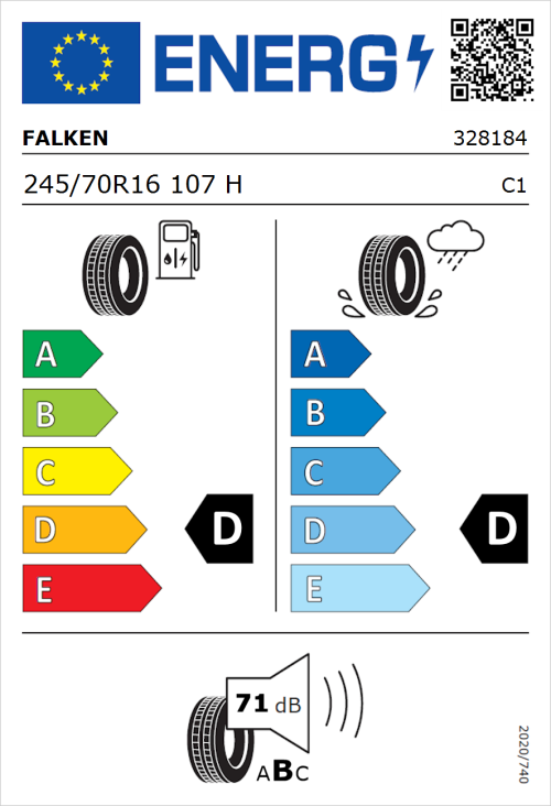 Tyre Label for Falken Landair AT T-110 245/70R16 107H