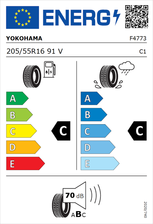 Tyre Label for Yokohama C Drive 205/55R16 91V